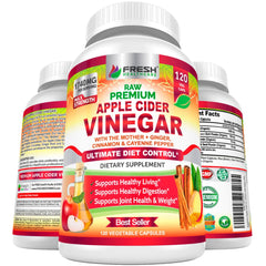 Fresh Healthcare ACV capsules bottle with The Mother for digestive support.