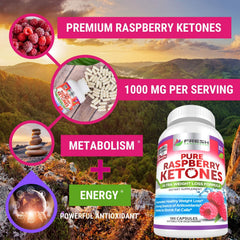 Label detail of FRESH HEALTHCARE Raspberry Ketones highlighting purity