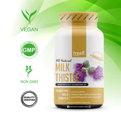 Fresh Nutrition Milk Thistle Capsules bottle pouring capsules for daily intake