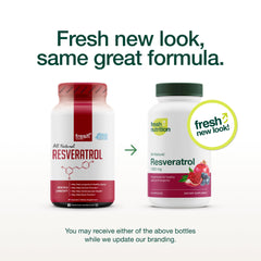 Fresh Nutrition Resveratrol bottle side view highlighting product details