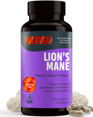 FreshCap Lions Mane bottle front for daily focus support.