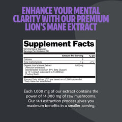 Ingredients label on FreshCap Lions Mane showing fruiting body extract.