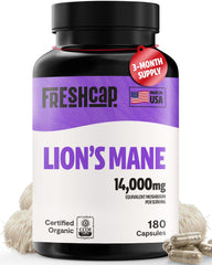 FreshCap Lions Mane capsules 14,000mg extract promotes cognitive support