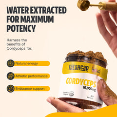Cordyceps powder stirred into coffee, providing a quick energy boost.