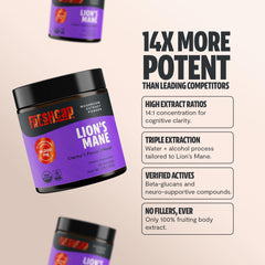FreshCap Mushrooms Lions Mane powder pouring into a cup for convenient daily use
