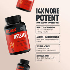 FreshCap Mushrooms Reishi label with organic certification and purity emphasis