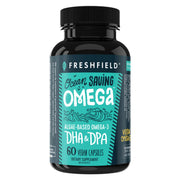 Freshfield Omega-3 algae softgel close-up highlighting DHA and DPA for daily wellness.