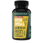Freshfield Omega-3 vegano, botella, posible apoyo al corazón y claridad mental.