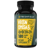 Freshfield vegan omega-3 bottle front, easy daily dosing and plant-based option