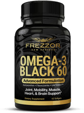 FREZZOR Omega 3 Black bottle on display for joint comfort support.
