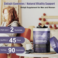 Fristfei Shilajit Gummies ingredients panel shows fulvic and humic acids for everyday vitality.