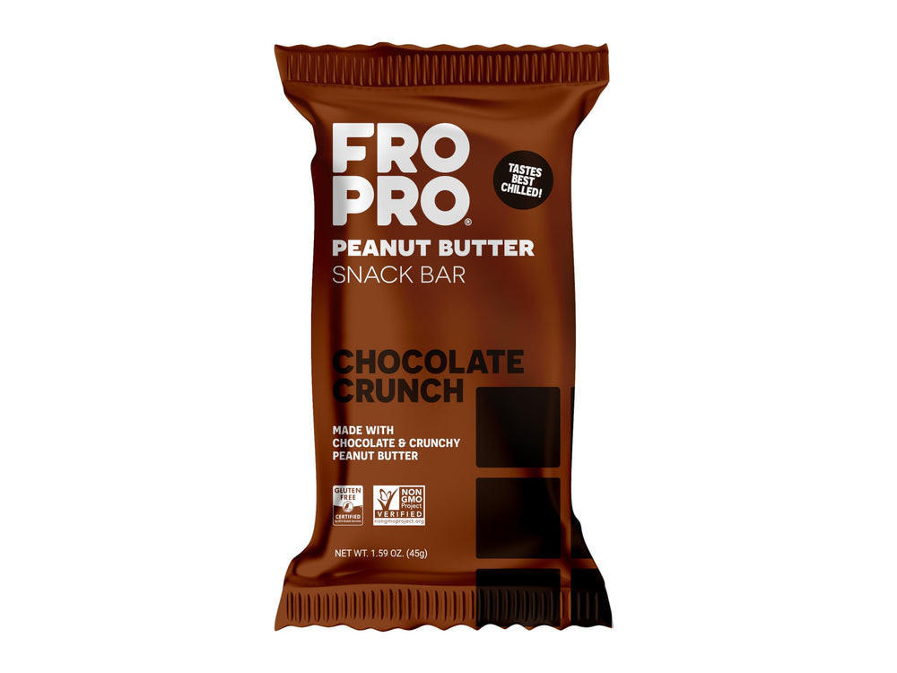 FRO PRO chocolate crunch bar pack shown for quick, protein-powered snacking