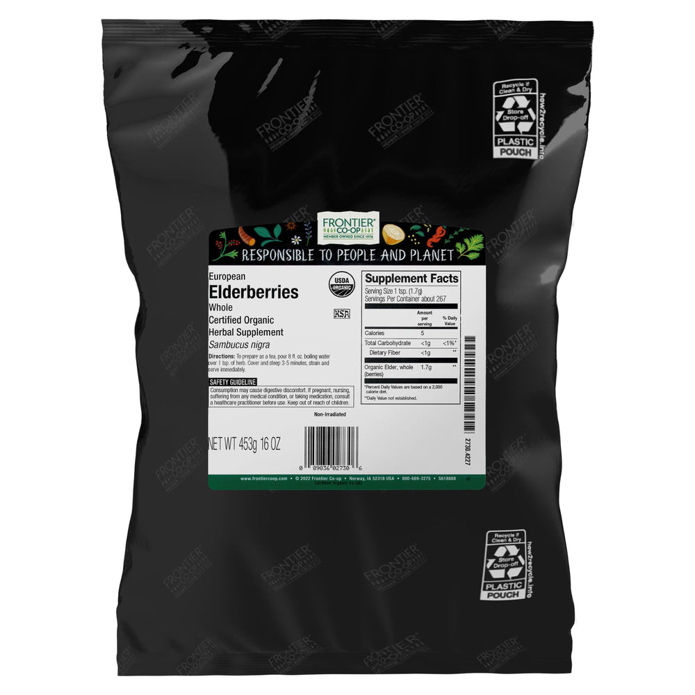 Frontier Co-op European whole elderberries for tea and immune-support infusions.