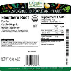Frontier Co-op Eleuthero root powder texture closeup, ideal for quick mixing.