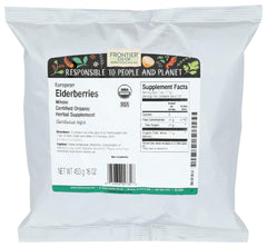 Frontier Co-op Organic Dried Elderberries 1lb bulk bag for tea and cooking.