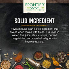 Measuring scoop of Frontier Psyllium Husk in a bowl for recipe prep