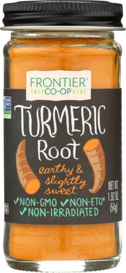 Frontier Co-op turmeric ground label on the jar signals quality for cooking.