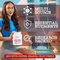 Frontline Formulations collagen dissolving in a glass of caramel mocha latte for easy daily use.