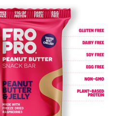 FRO PRO plant-based protein bars displayed with clean ingredients for daily snacking.