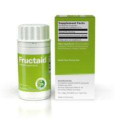 Fructaid box highlighting gluten-free and lactose-free formula.