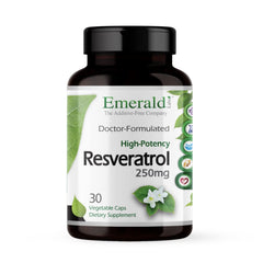 Fruitrients Emerald Labs Resveratrol bottle demonstrates antioxidant support for daily wellness.