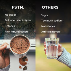 FSTN Chocolate Electrolytes label detail highlights organic cocoa and ketones
