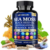 Fubienfit sea moss capsules bottle showcasing daily energy and immune vitality.