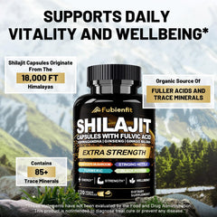 Fubienfit Shilajit Capsules ingredients panel showing fulvic acid and minerals