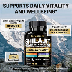 Fubienfit Shilajit capsules pour scene illustrating easy dosing with meals.