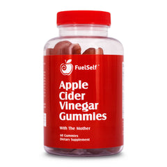 FuelSelf ACV gummies bottle close-up highlighting The Mother for energy support.