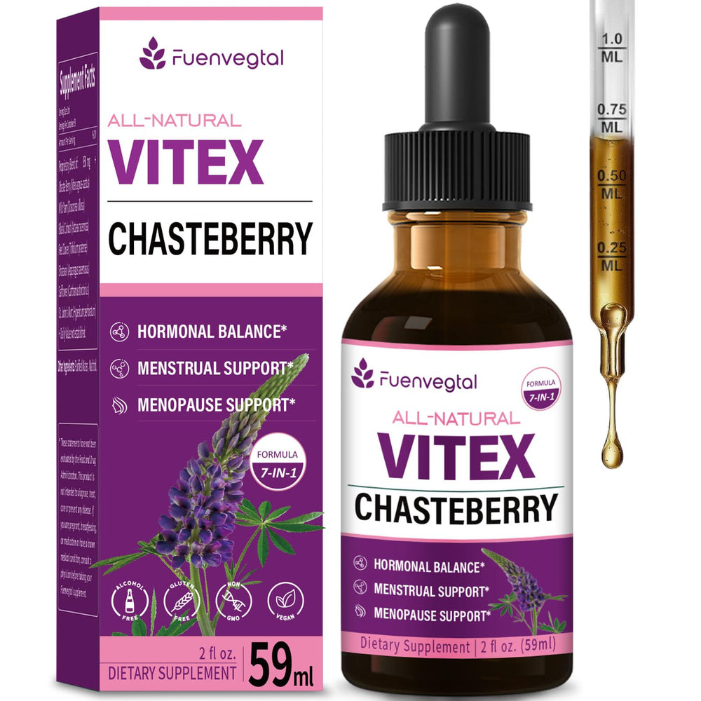 Fuenvegtal Herbal Tincture bottle highlighting a natural blend for hormonal balance.