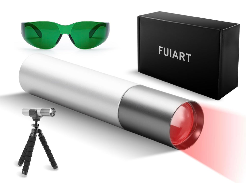 FUIART Red Light Therapy Torch front view, portable design for on-the-go relief.