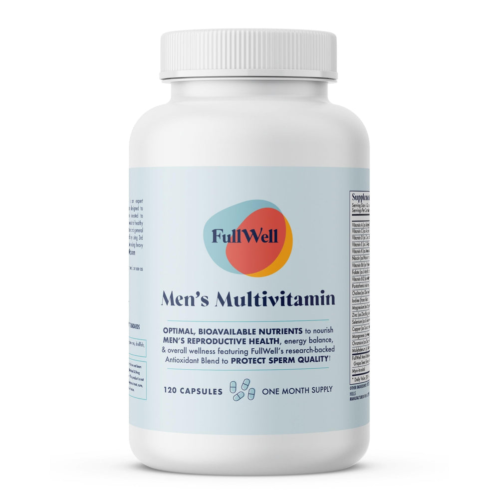 FullWell Fertility Multivitamin bottle close-up showing premium daily formulation