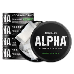 Fully Loaded Alpha Nootropic Pouches wintergreen pack, discreet on-the-go focus.