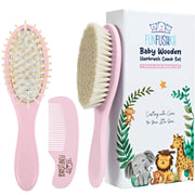 Funfushka baby hair brush set with soft goat bristles for gentle newborn care.