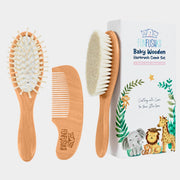 Funfushka baby hair brush set with walnut wood, gentle scalp care for newborns.