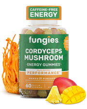 Fungies Cordyceps gomitas mango piña, snack energizante sin cafeína para empezar el día