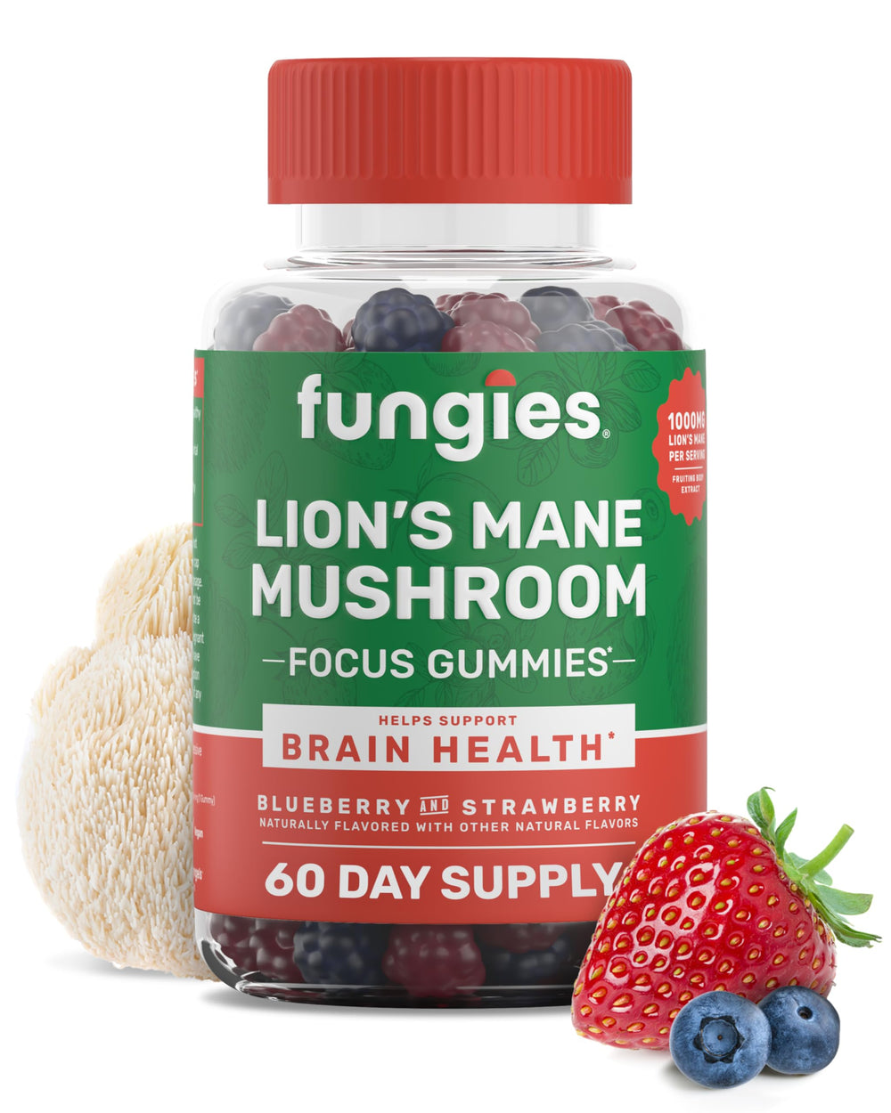 Fungies Lion's Mane Gummies packaging, convenient daily brain support on the go.