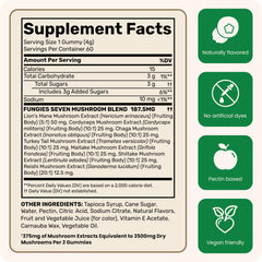 Packaging display of Fungies seven-mushroom blend in a gluten-free vegan formula.