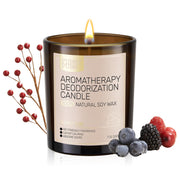 FURRYPURR odor eliminating candle in berry rum jar neutralizes pet odors.