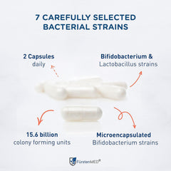 FürstenMED Bifidoflor HIT capsules close-up highlighting vegan probiotic formula for digestion.