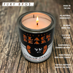 FURY BROS. Gunpowder and Charred Hickory scent note enhances rustic spaces.