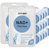 FUTHRI NAD+ Patches packaging emphasizes vegan, all-day wear for steady energy.