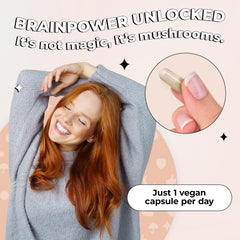 Future Kind five-mushroom blend capsules highlight immune and brain support.