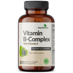 Futurebiotics Vitamin C and B-Complex ingredients label shows essential vitamins for daily wellness.