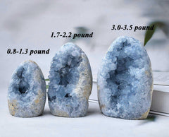 FZBHRO large blue celestite cluster enhances yoga and mindfulness sessions.