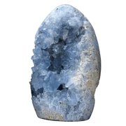FZBHRO blue Celestite cluster geode for serene desk decor and calm focus.