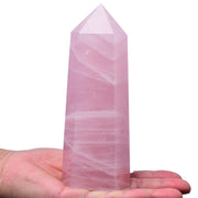 FZBHRO rose quartz tower 6-faceted centerpiece for meditation and calm energy.