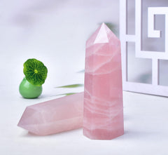 FZBHRO rose quartz tower in meditation setup to enhance calm