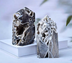 FZBHRO sphalerite geode tower natural facets showing unique patterns and colors.